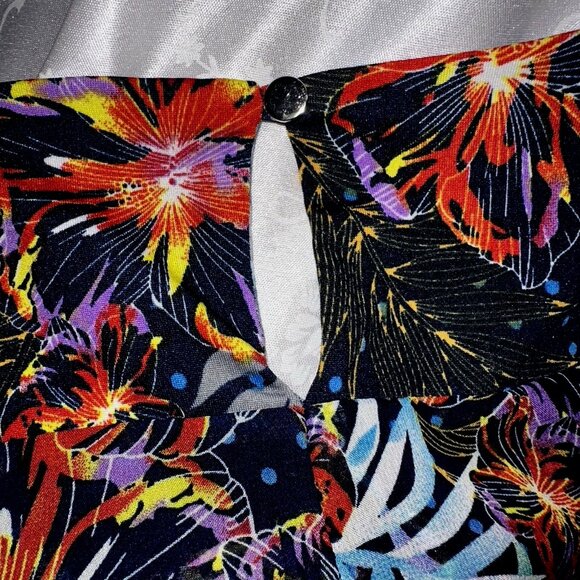 NY Collection Boho Floral Sheer Layer Top L Tropicore Quiet Luxury Vacation Chic - Picture 7 of 8